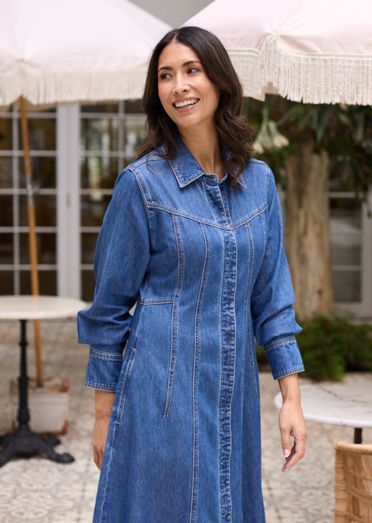 lillie long sleeve dress LILLIE LONG SLEEVE DENIM DRESS - MID BLUE, L
