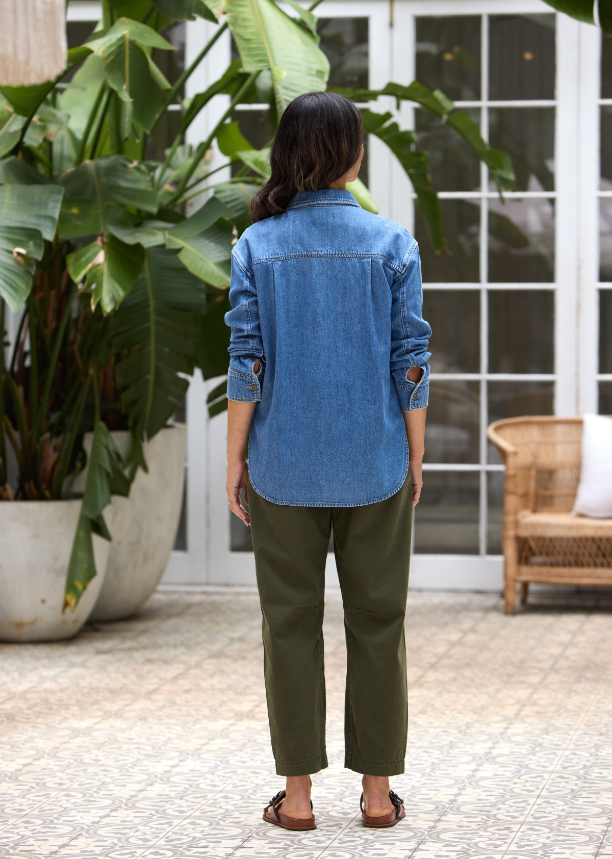 HARPER LONG SLEEVE DENIM SHIRT - MID BLUE