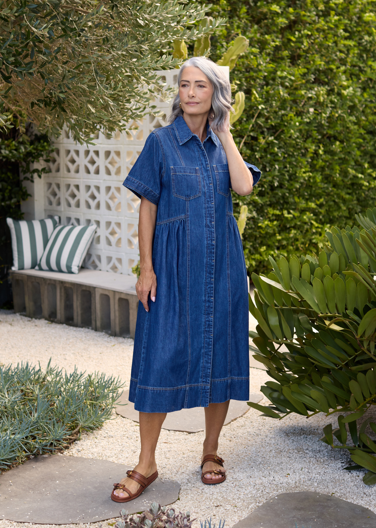 MONTANA DENIM SHIRTDRESS - MID BLUE - PETITE