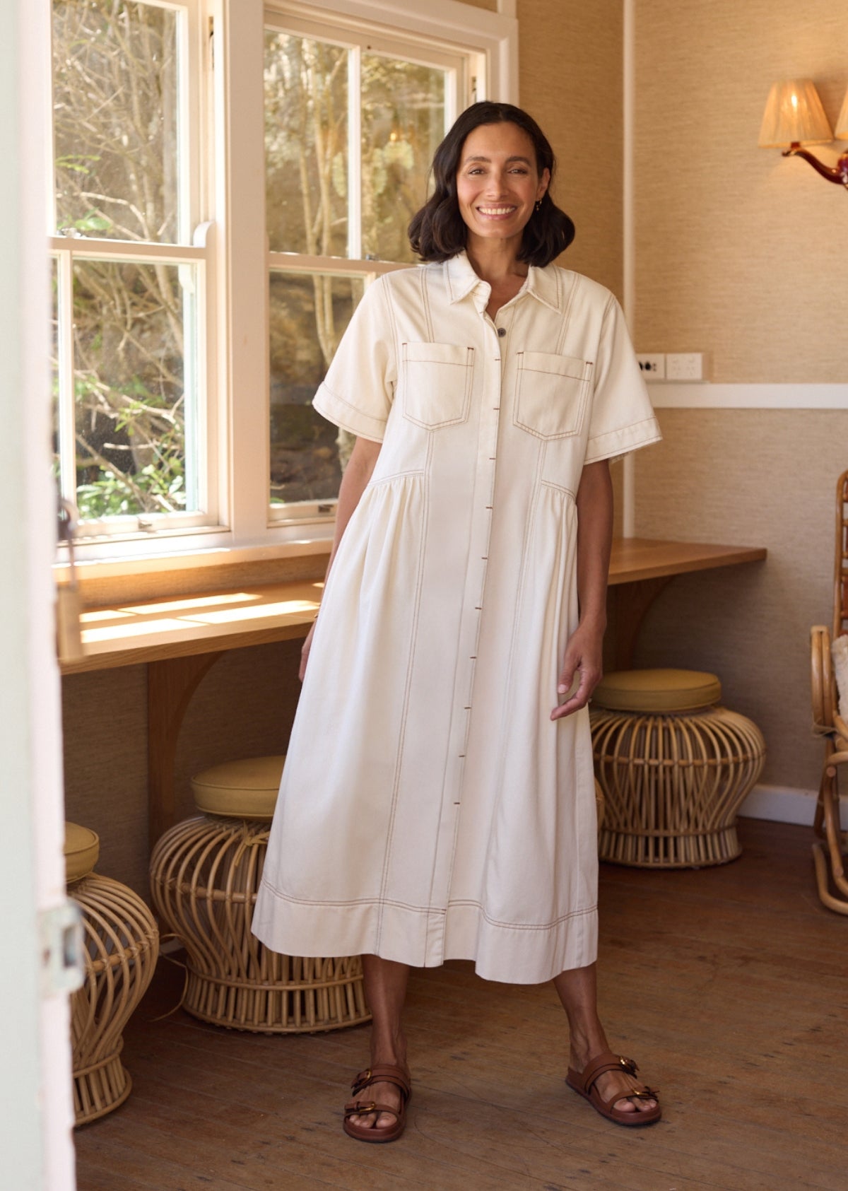 MONTANA DENIM SHIRTDRESS - ECRU - PETITE