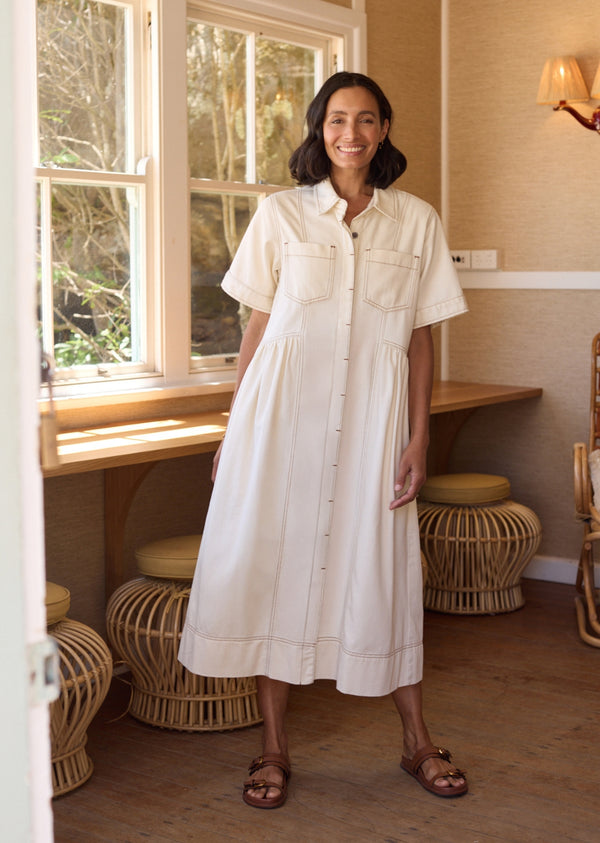 MONTANA DENIM SHIRTDRESS - ECRU - PETITE