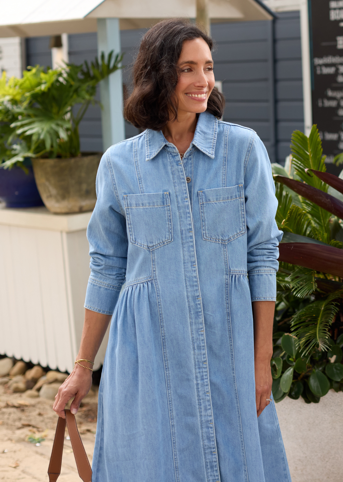 long sleeve denim shirt dress Montana Long Sleeve Denim Dress - Light Blue - 100% Cotton Mid-Weight Denim, M