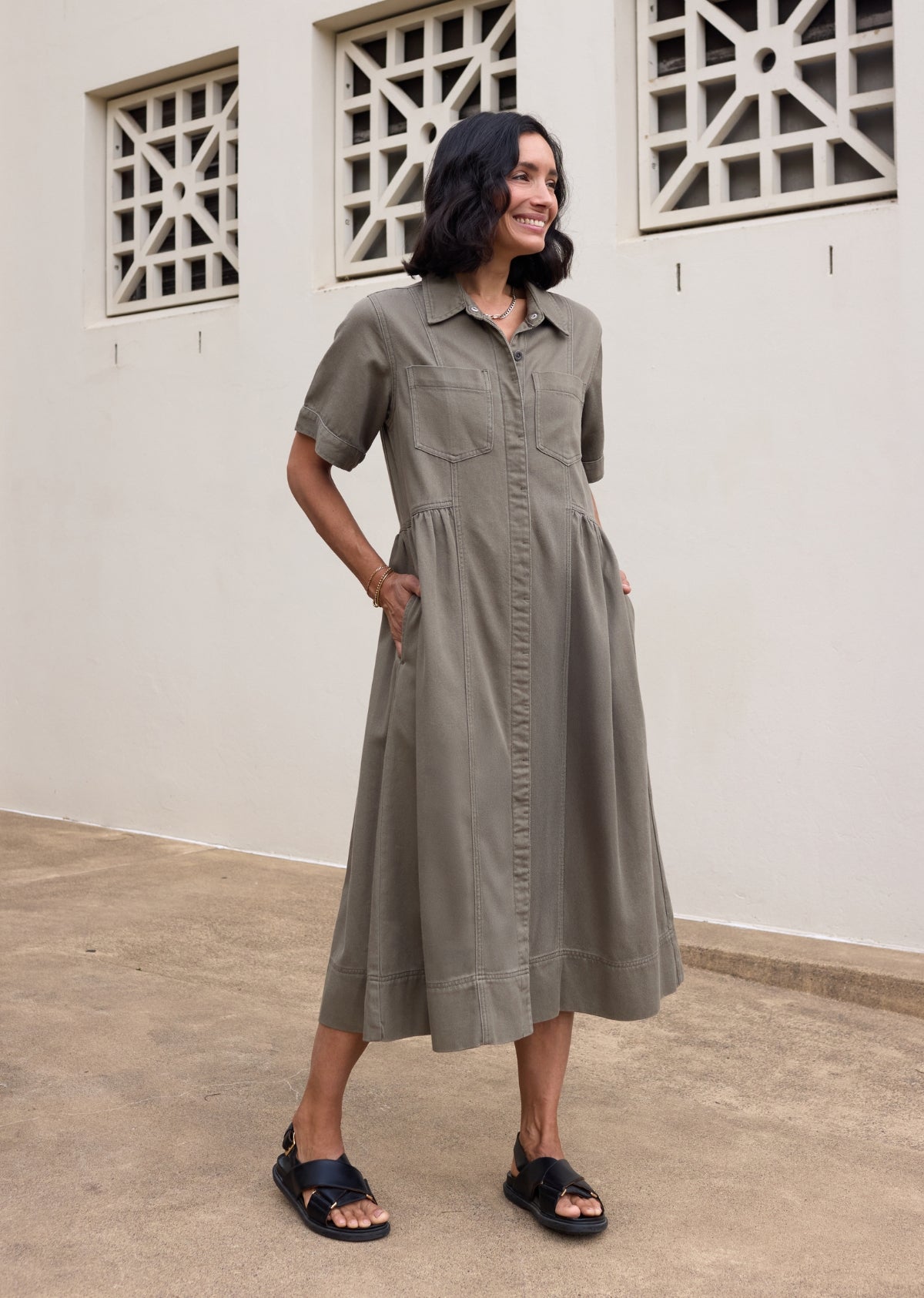 MONTANA DENIM SHIRTDRESS - KHAKI - PETITE