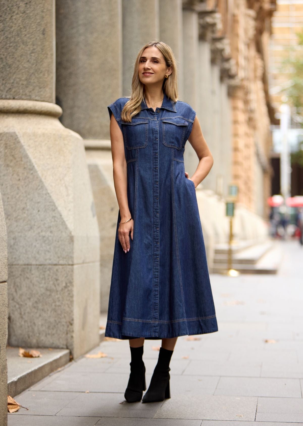 RUMI DENIM SHIRTDRESS - INDIGO - PETITE