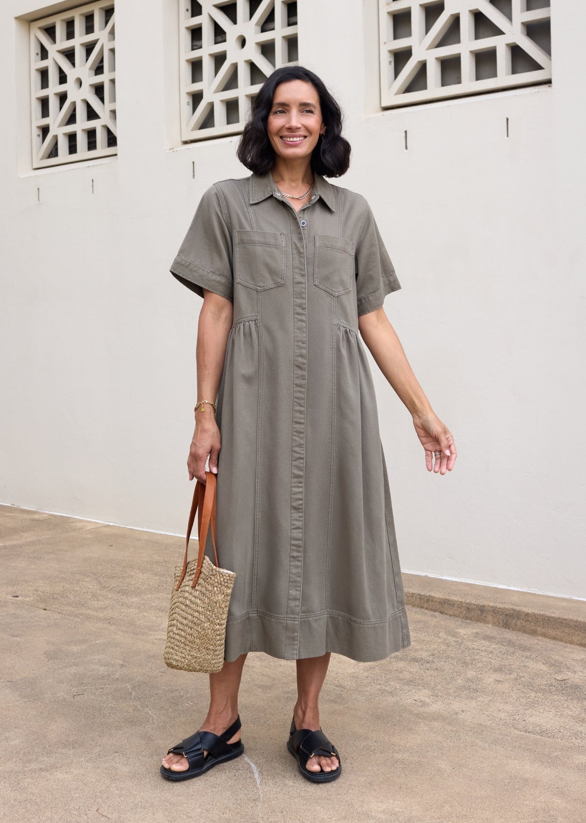 MONTANA DENIM SHIRTDRESS - KHAKI - PETITE