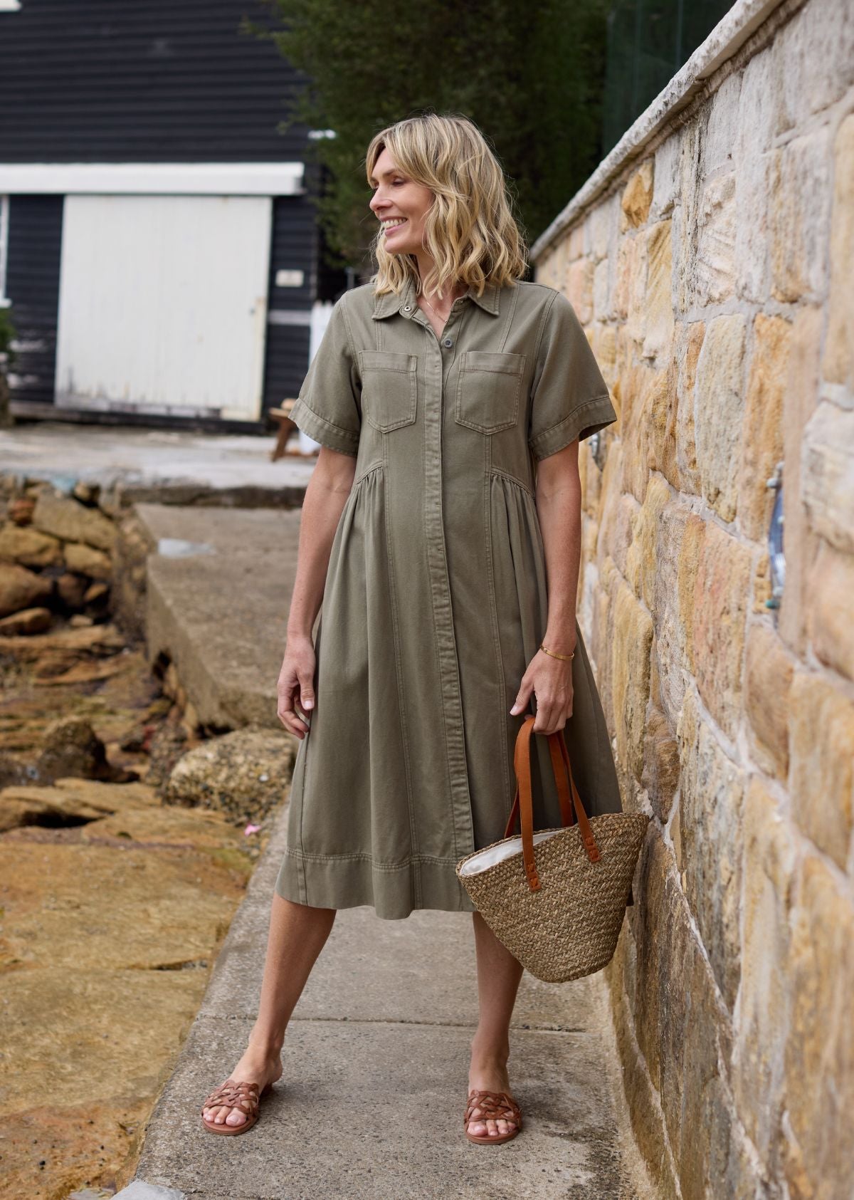 MONTANA DENIM SHIRTDRESS - KHAKI - PETITE