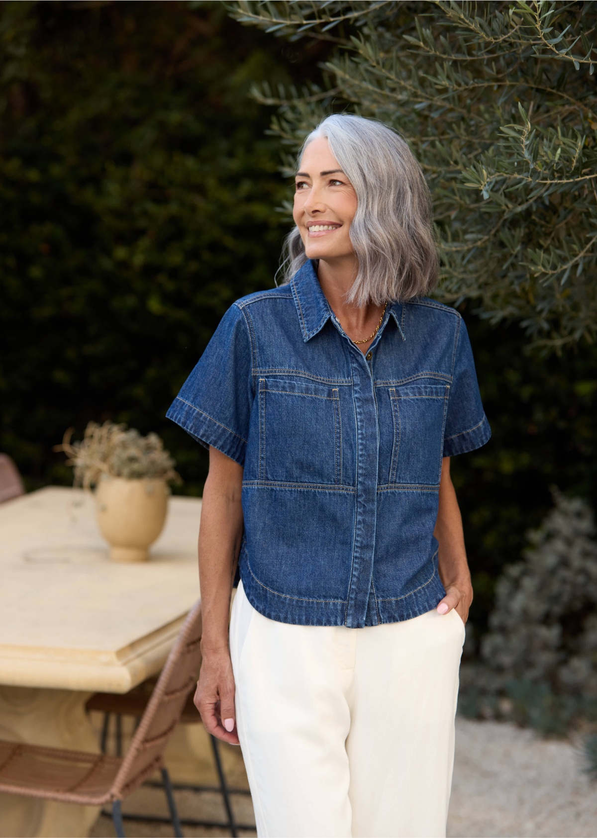 SADIE DENIM SHIRT - MID BLUE - NEW FIT