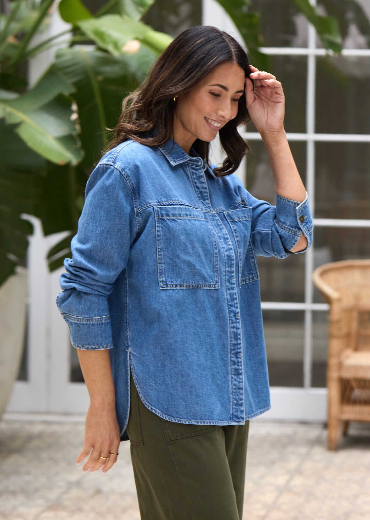HARPER LONG SLEEVE DENIM SHIRT - MID BLUE