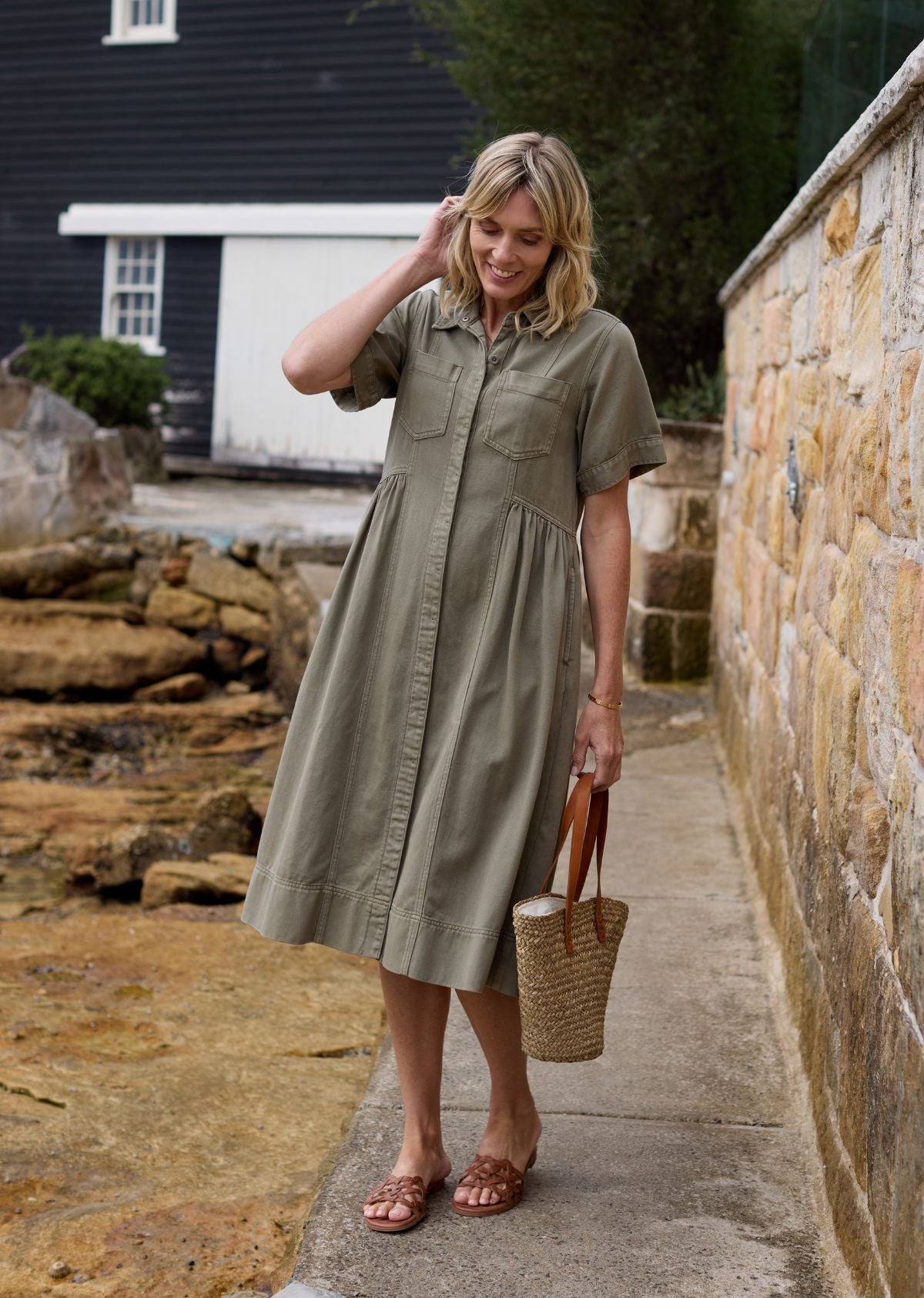 MONTANA DENIM SHIRTDRESS - KHAKI - PETITE