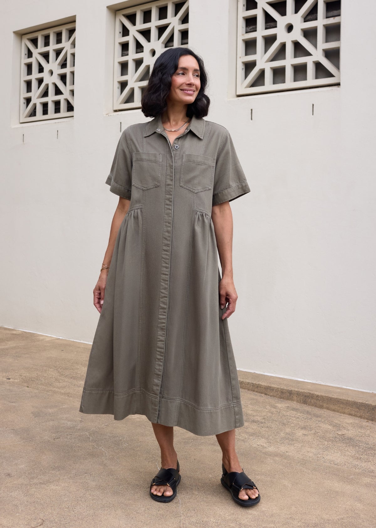 MONTANA DENIM SHIRTDRESS - KHAKI - PETITE