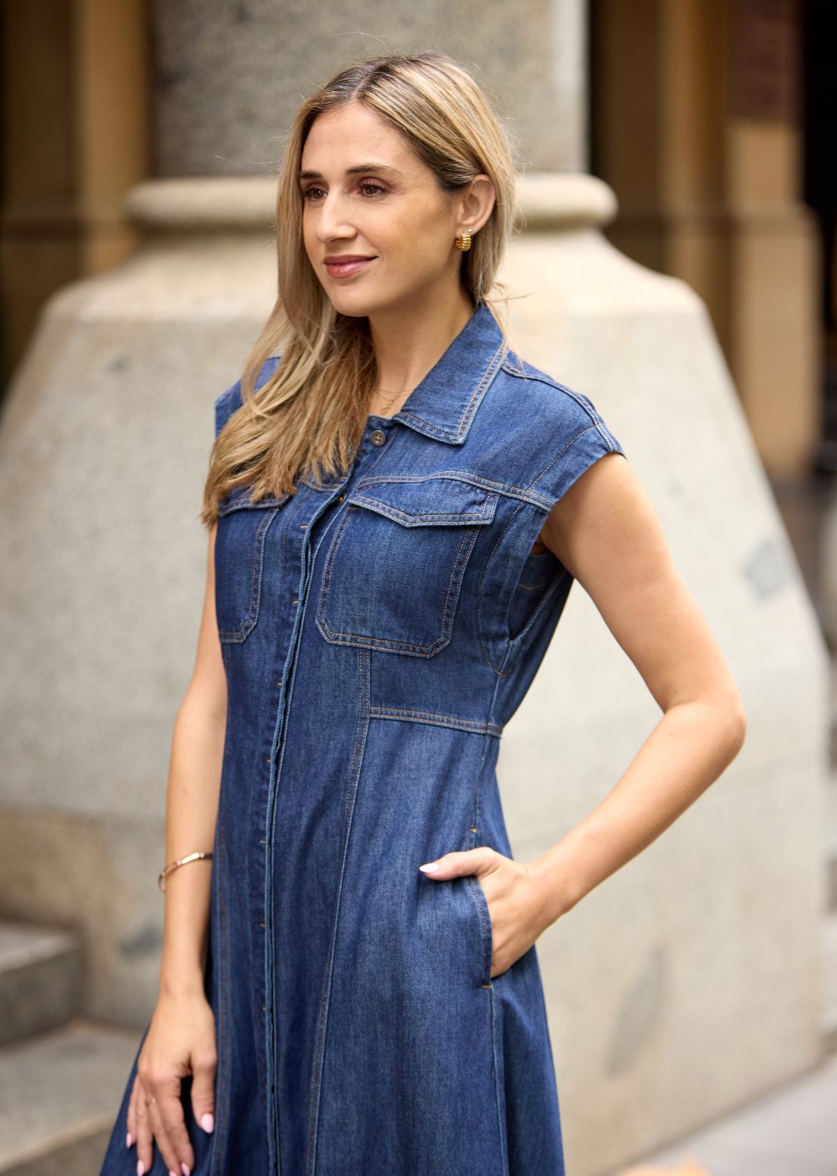 RUMI DENIM SHIRTDRESS - INDIGO - PETITE