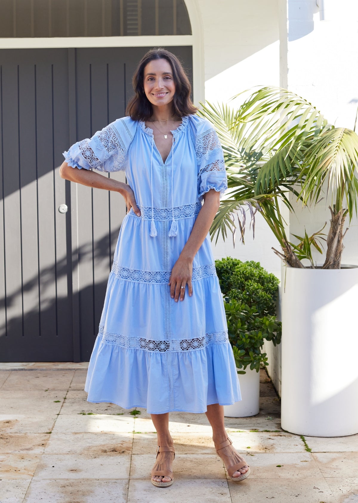 LOTUS MIDI DRESS - SKY BLUE