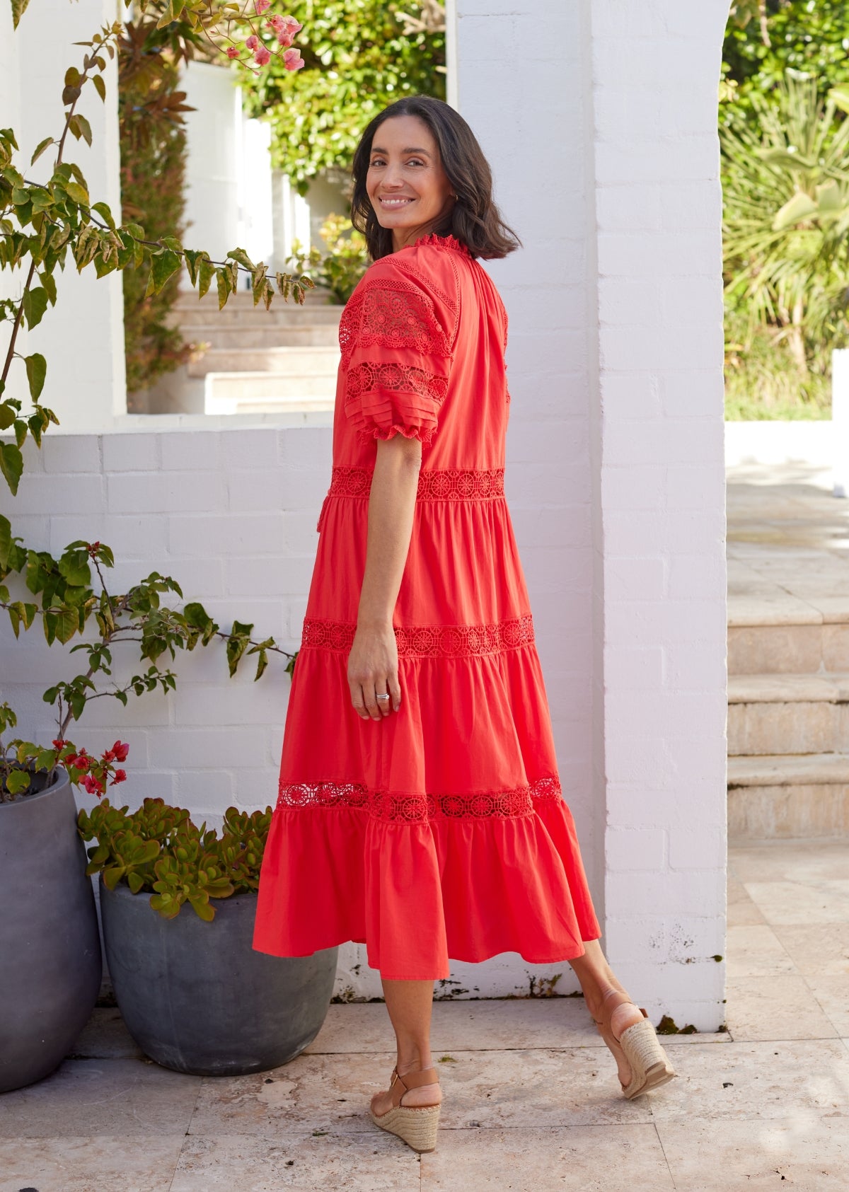 LOTUS MIDI DRESS - TOMATO