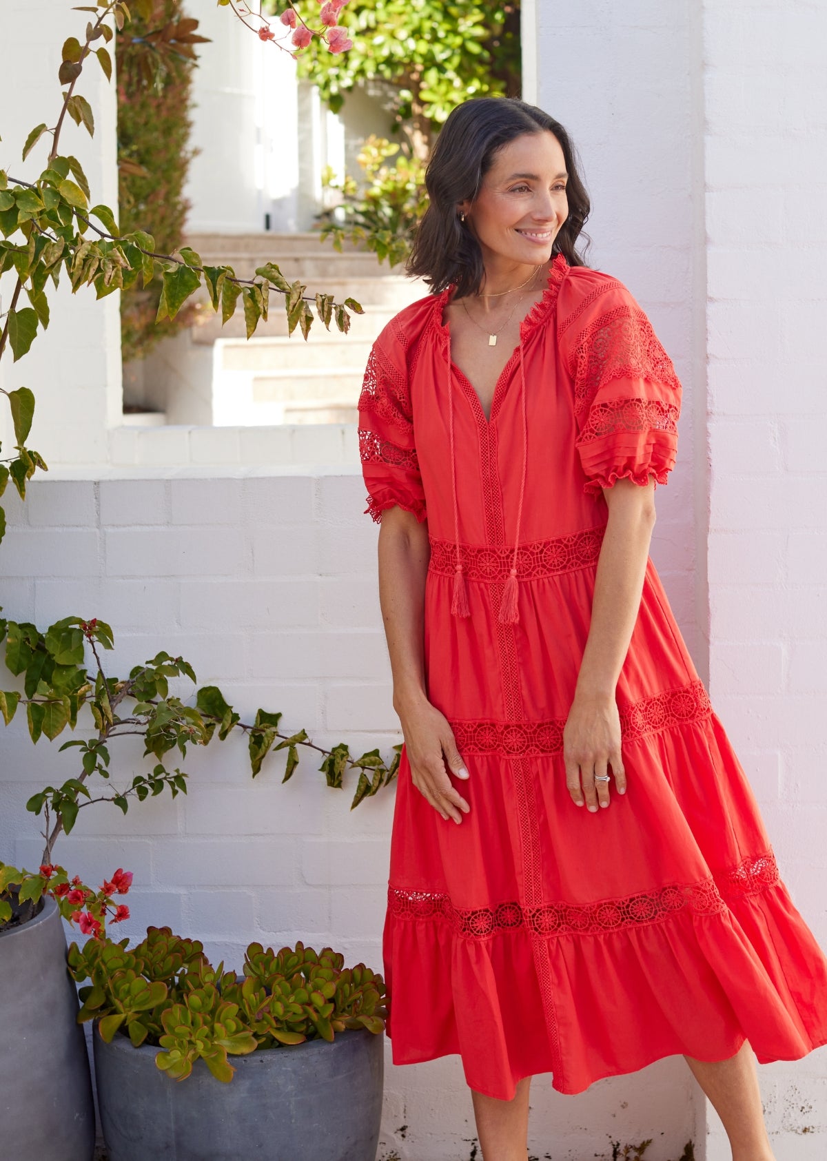 LOTUS MIDI DRESS - TOMATO