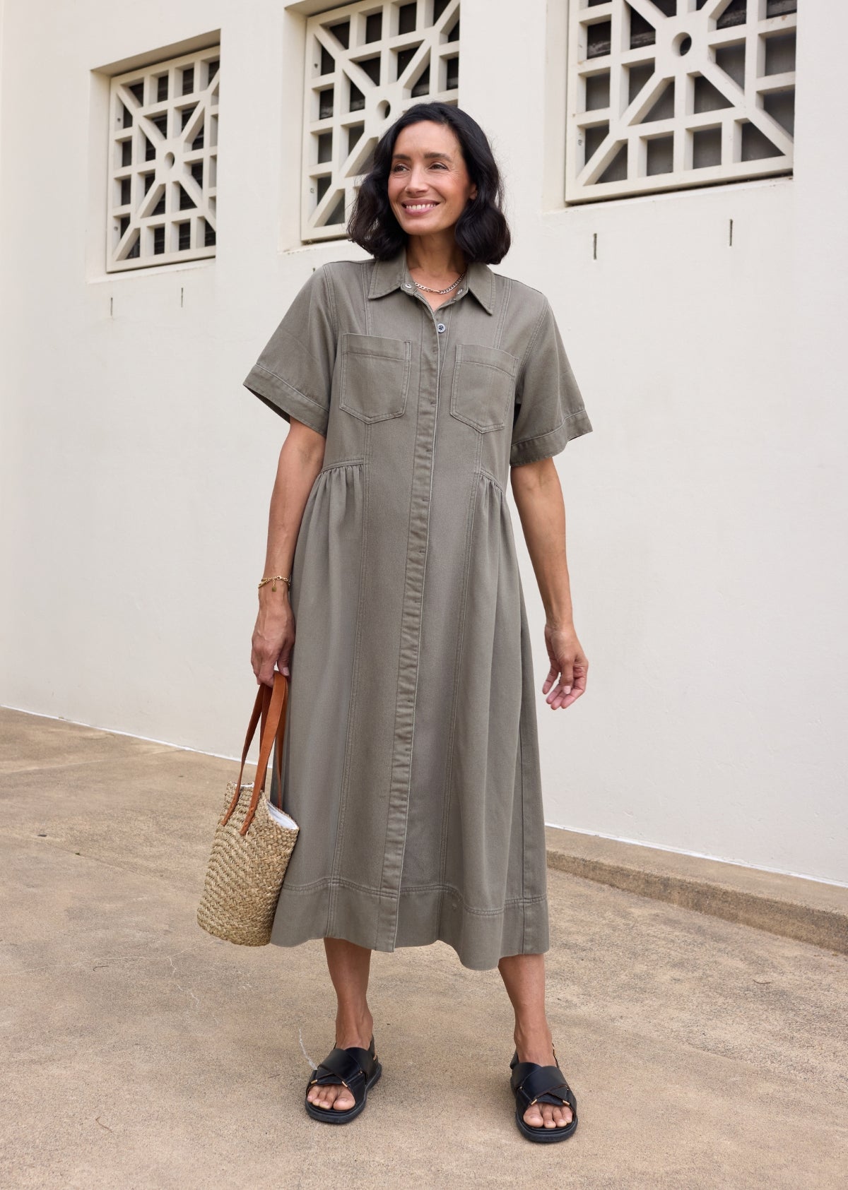MONTANA DENIM SHIRTDRESS - KHAKI - PETITE