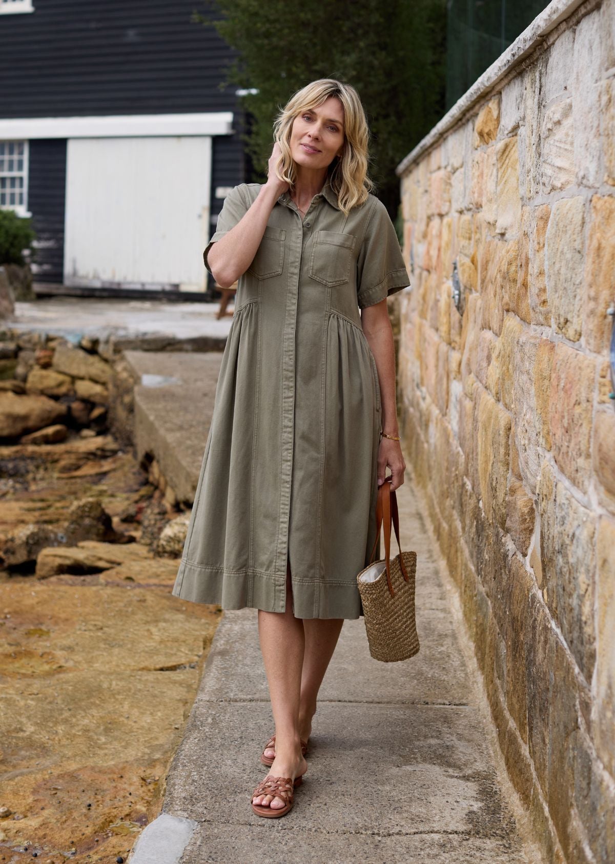 MONTANA DENIM SHIRTDRESS - KHAKI - PETITE