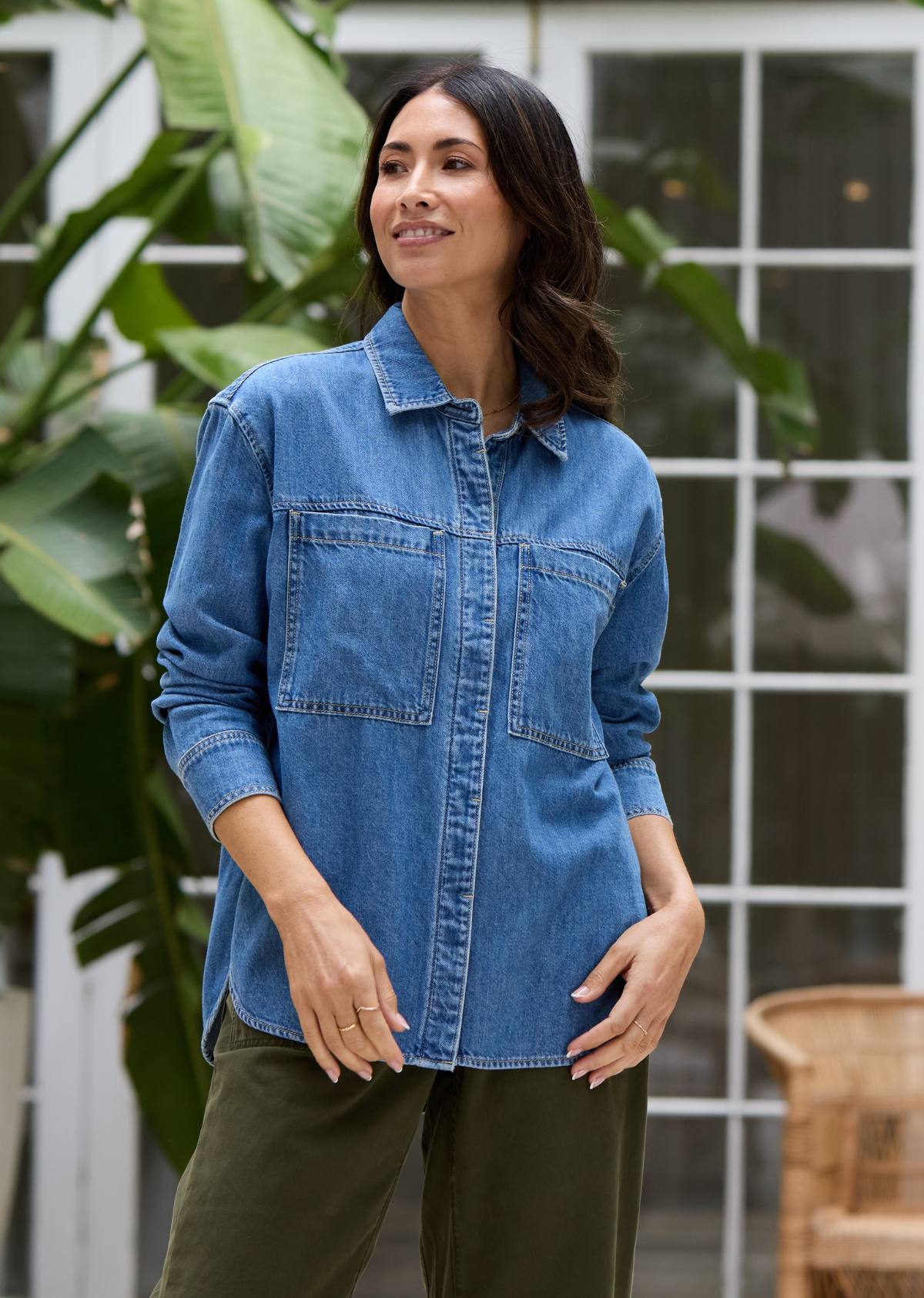 HARPER LONG SLEEVE DENIM SHIRT - MID BLUE