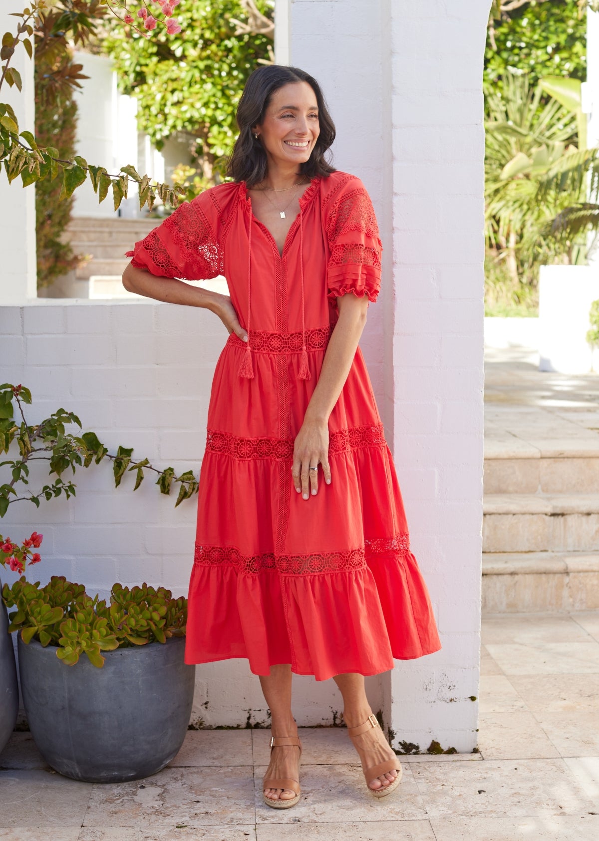 LOTUS MIDI DRESS - TOMATO