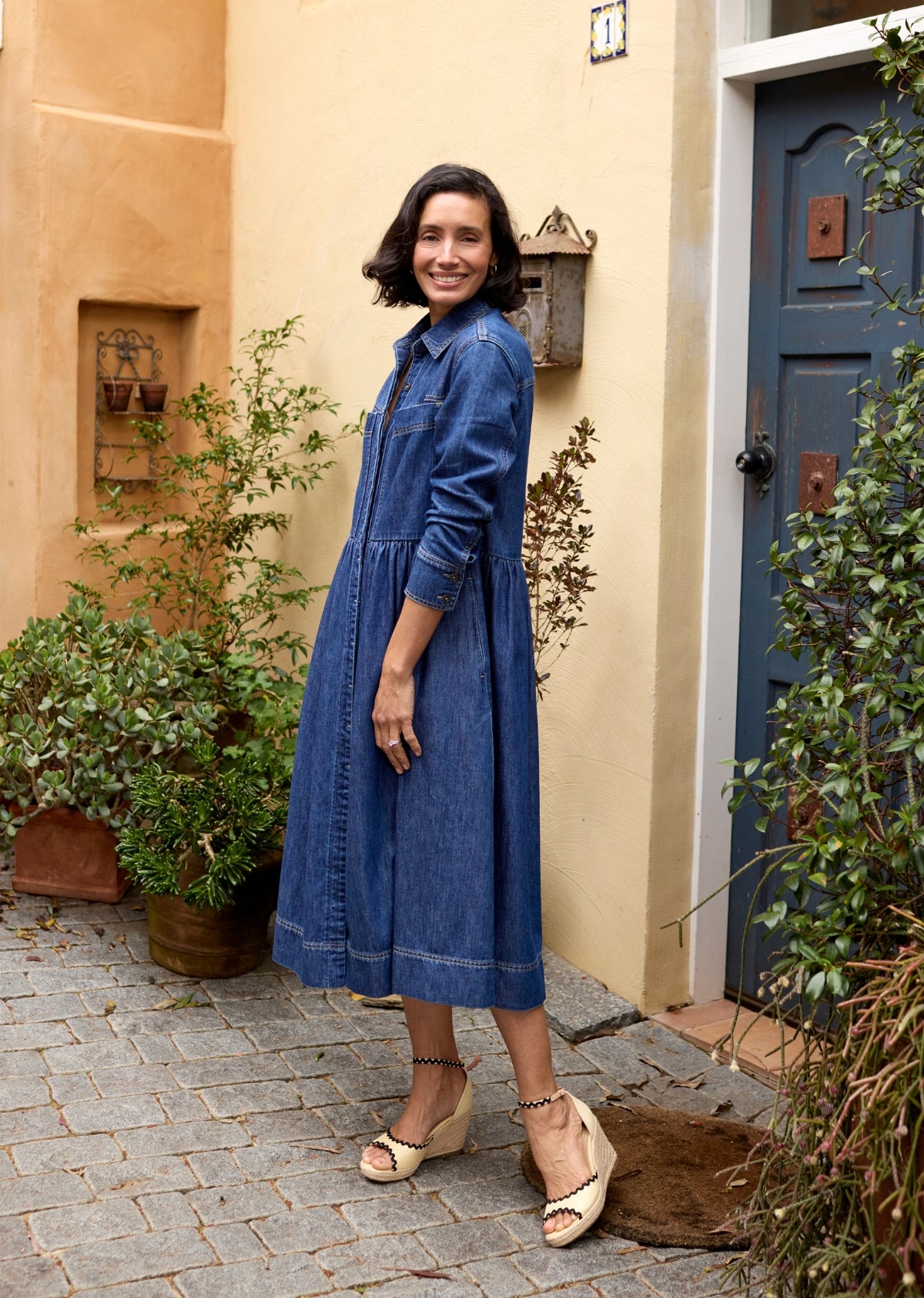 HARPER LONG SLEEVE DENIM SHIRTDRESS - MID BLUE