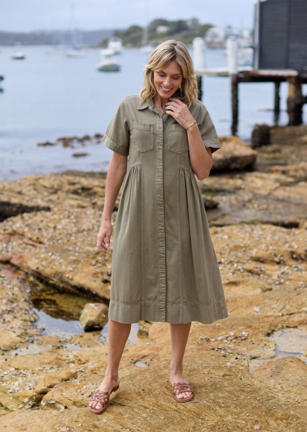 MONTANA DENIM SHIRTDRESS - KHAKI - PETITE
