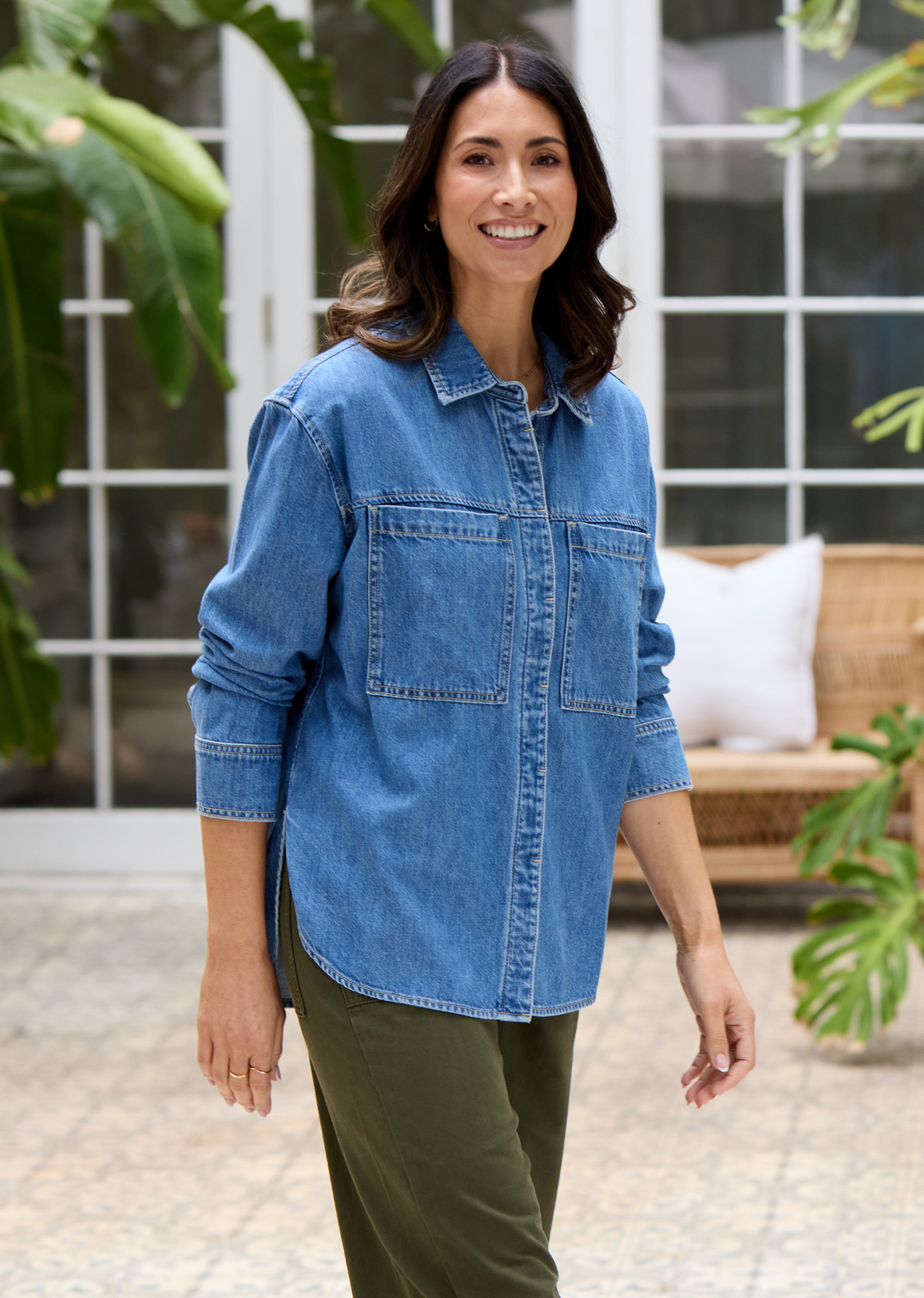 HARPER LONG SLEEVE DENIM SHIRT - MID BLUE