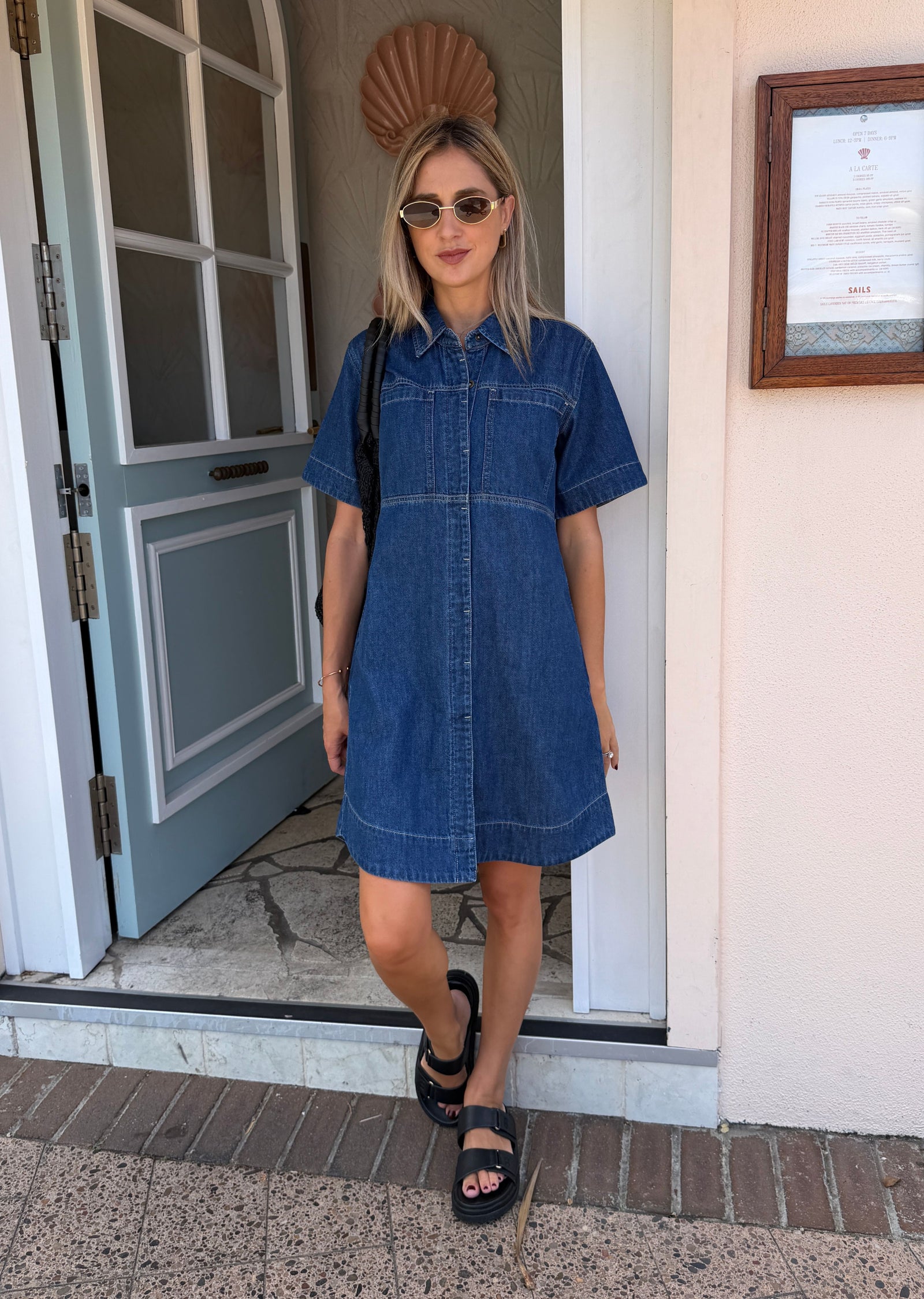 SADIE DENIM SHIRT DRESS - MID BLUE
