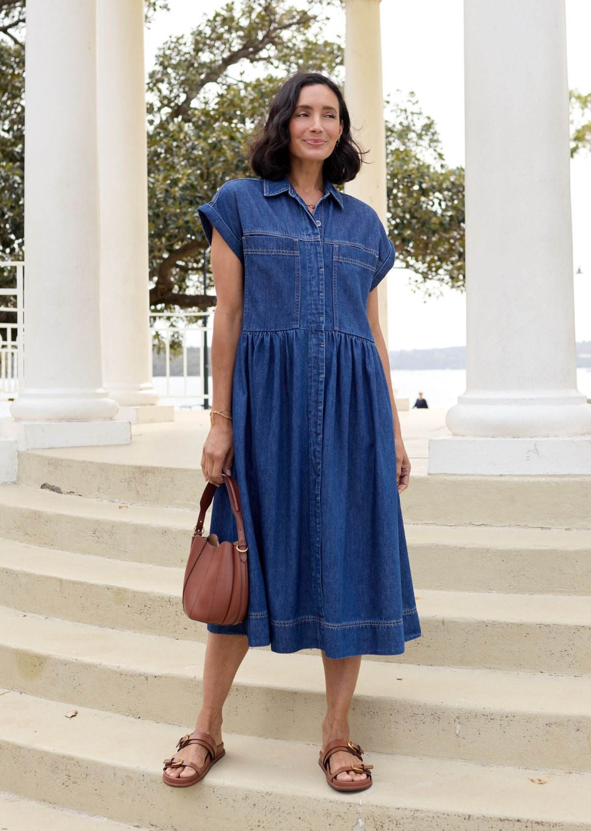 HARPER DENIM DRESS - MID BLUE - PETITE