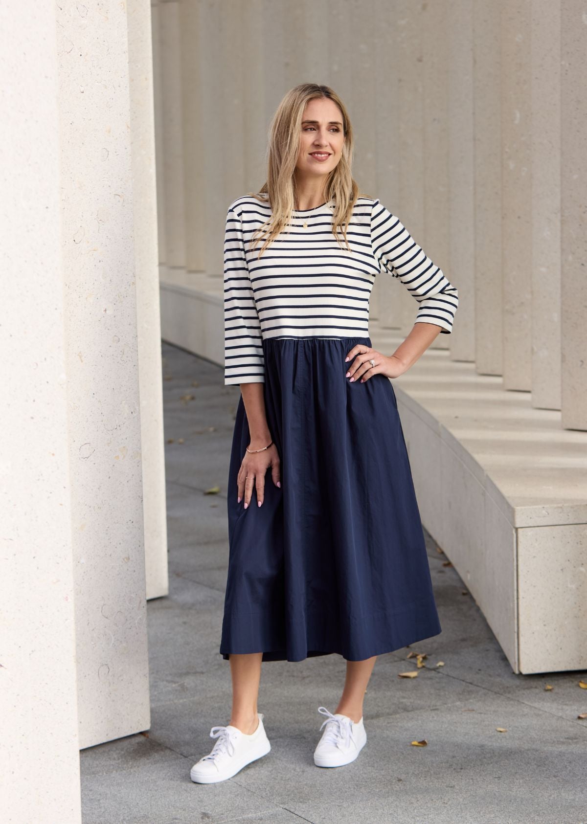 LOLA MIDI DRESS - FRENCH NAVY STRIPE