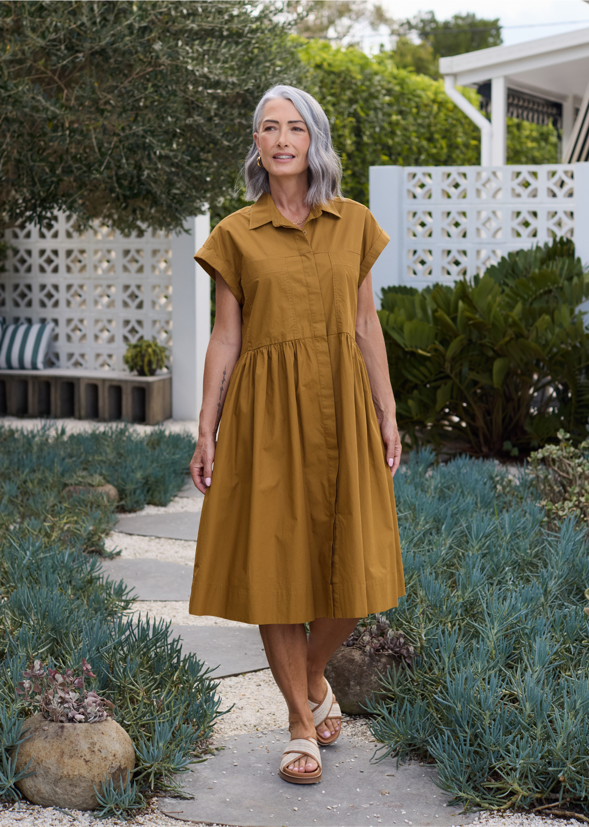 HARPER SHIRTDRESS - DEEP MUSTARD