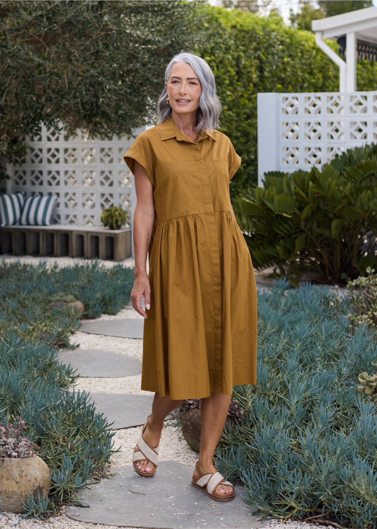 HARPER SHIRTDRESS - DEEP MUSTARD