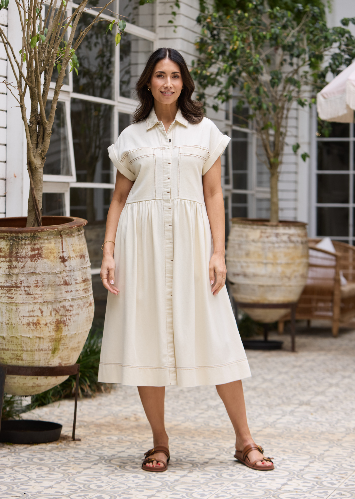 HARPER DENIM DRESS - ECRU