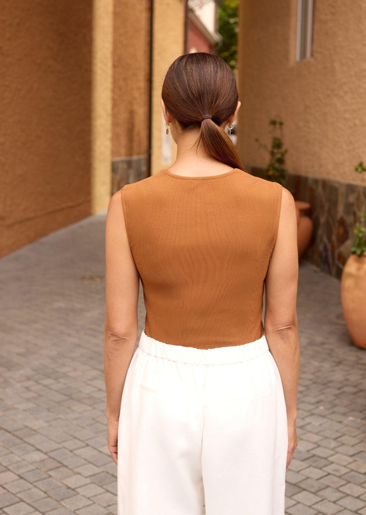 JEMIMA RIB TANK - CAMEL