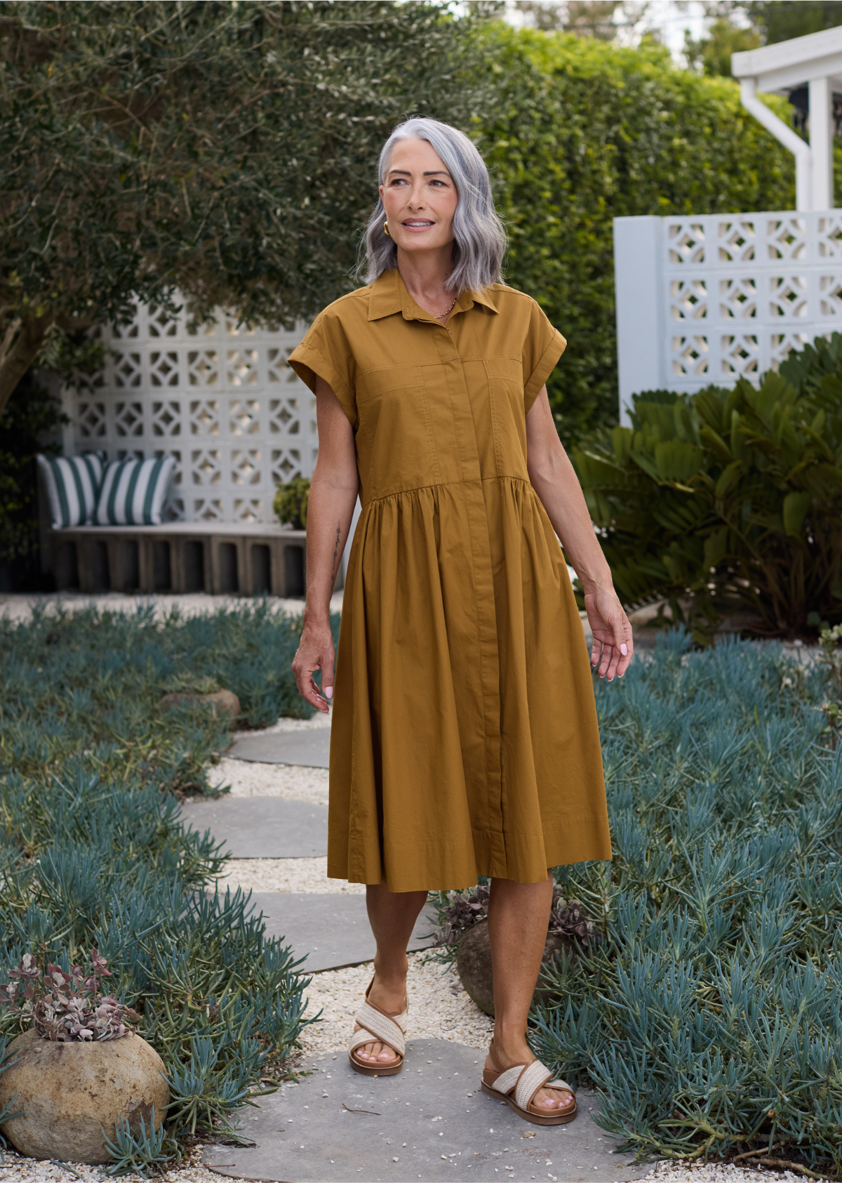 HARPER SHIRTDRESS - DEEP MUSTARD