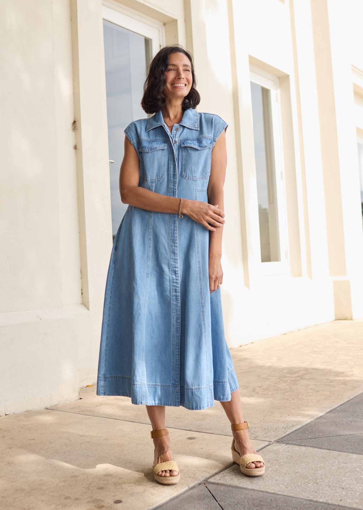 RUMI DENIM SHIRTDRESS - LIGHT BLUE - PETITE