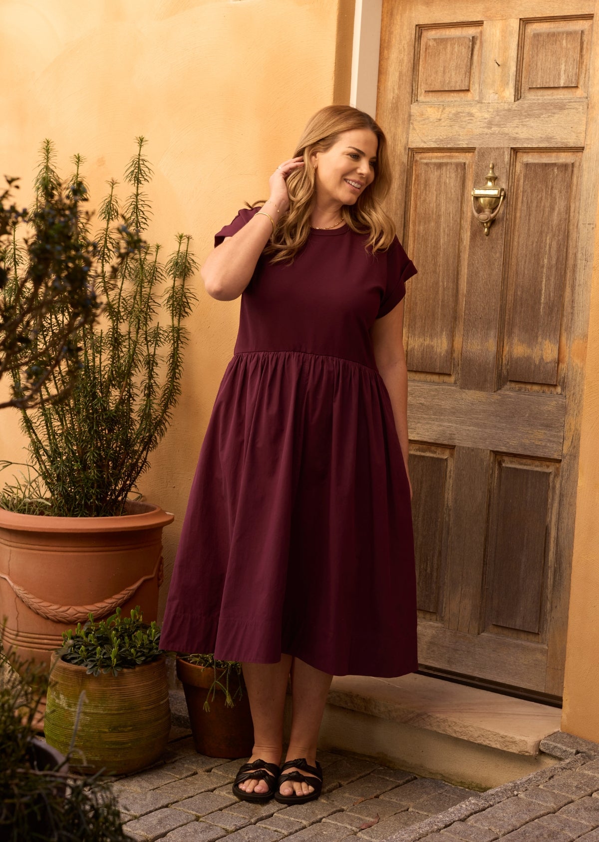 GRETA MIDI DRESS - WINE - PETITE