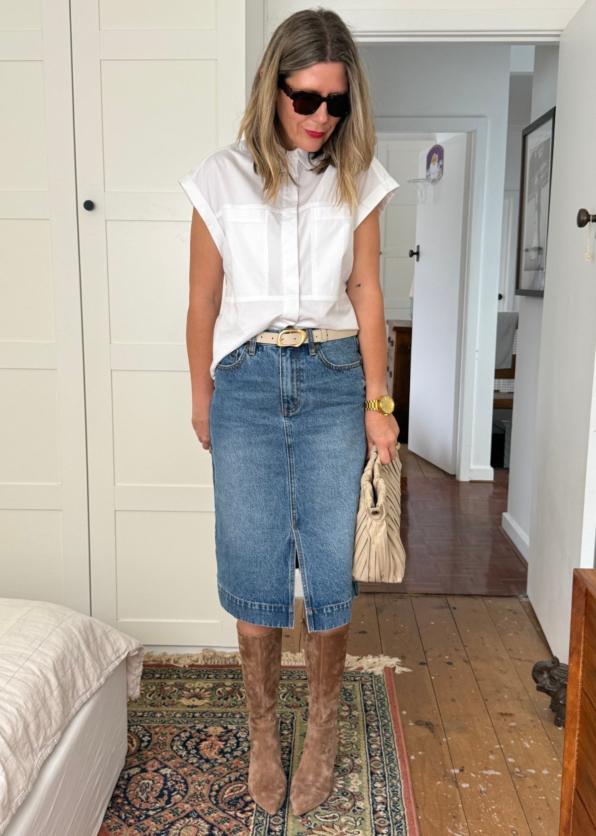 SLOANE DENIM SKIRT - MID BLUE