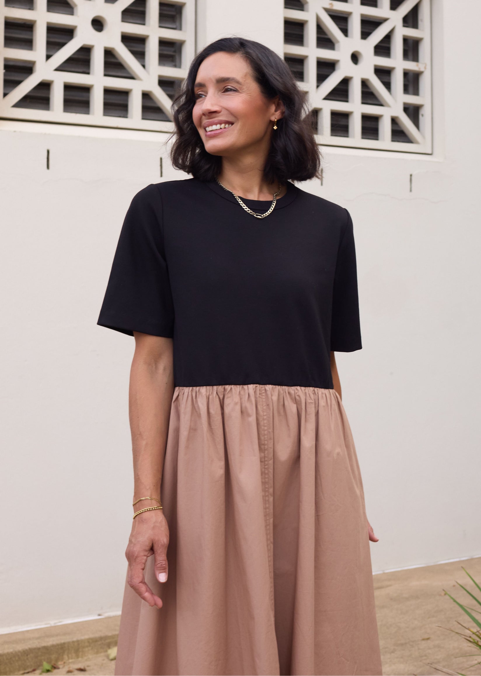 MIMI MIDI DRESS - BLACK/CAMEL - PETITE