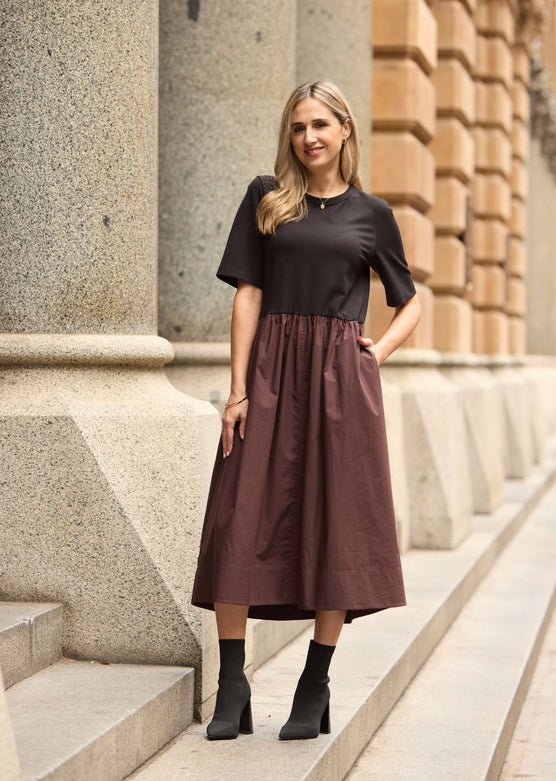 MIMI MIDI DRESS - BLACK/CHOCOLATE - PETITE