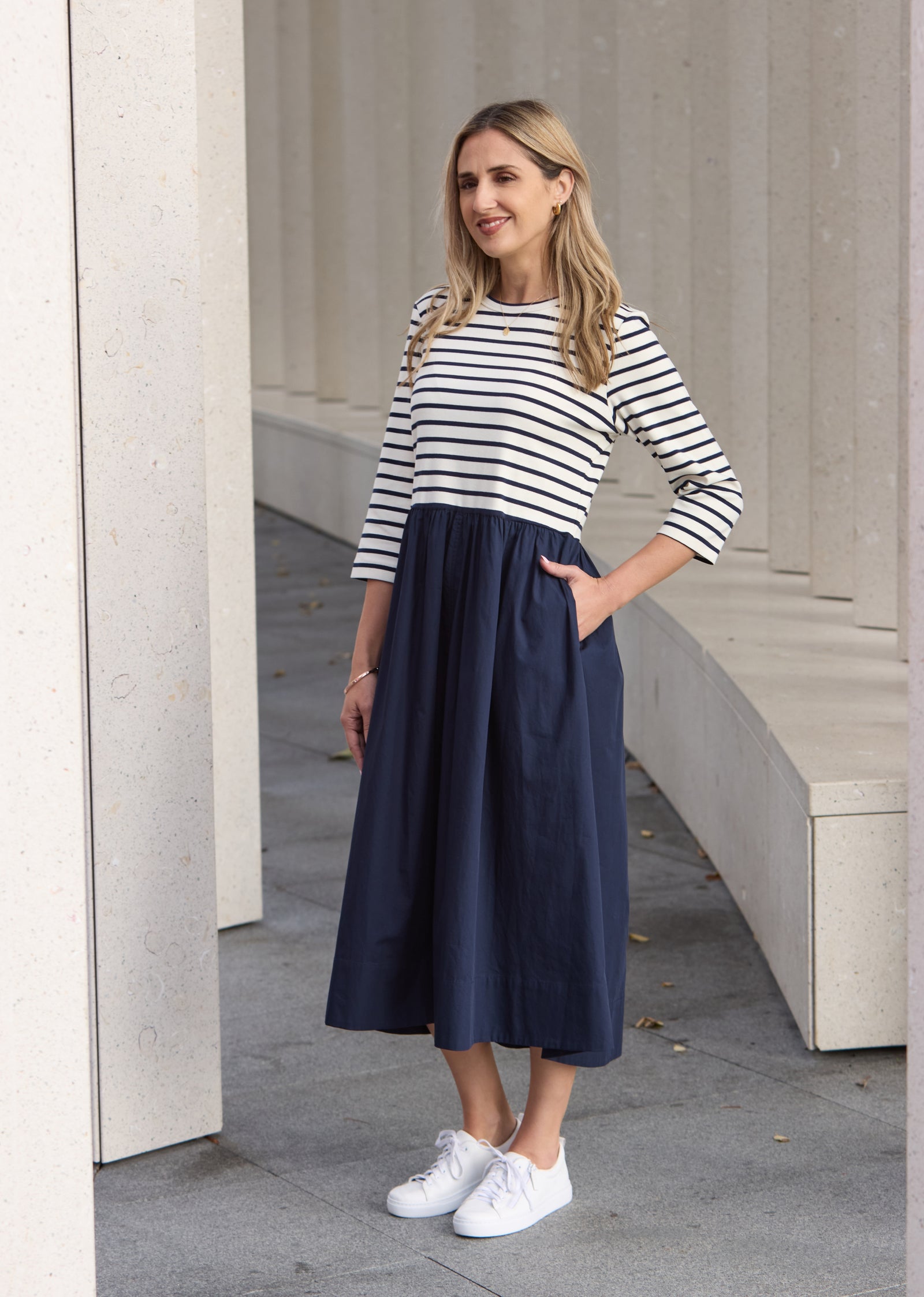 LOLA MIDI DRESS - FRENCH NAVY STRIPE - PETITE