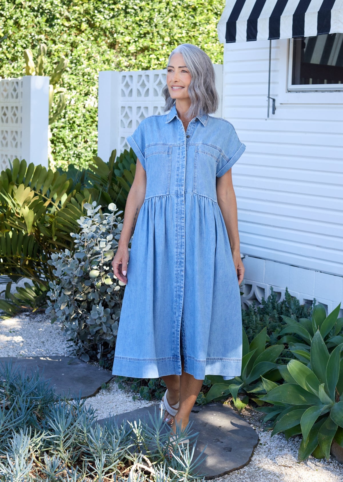 Harper Denim Midi Dress - Light Blue - 100% Cotton - Relaxed Waist Seam | MAYE, S Harper Denim Midi Dress - Light Blue - 100% Cotton - Relaxed Waist Seam | MAYE, S