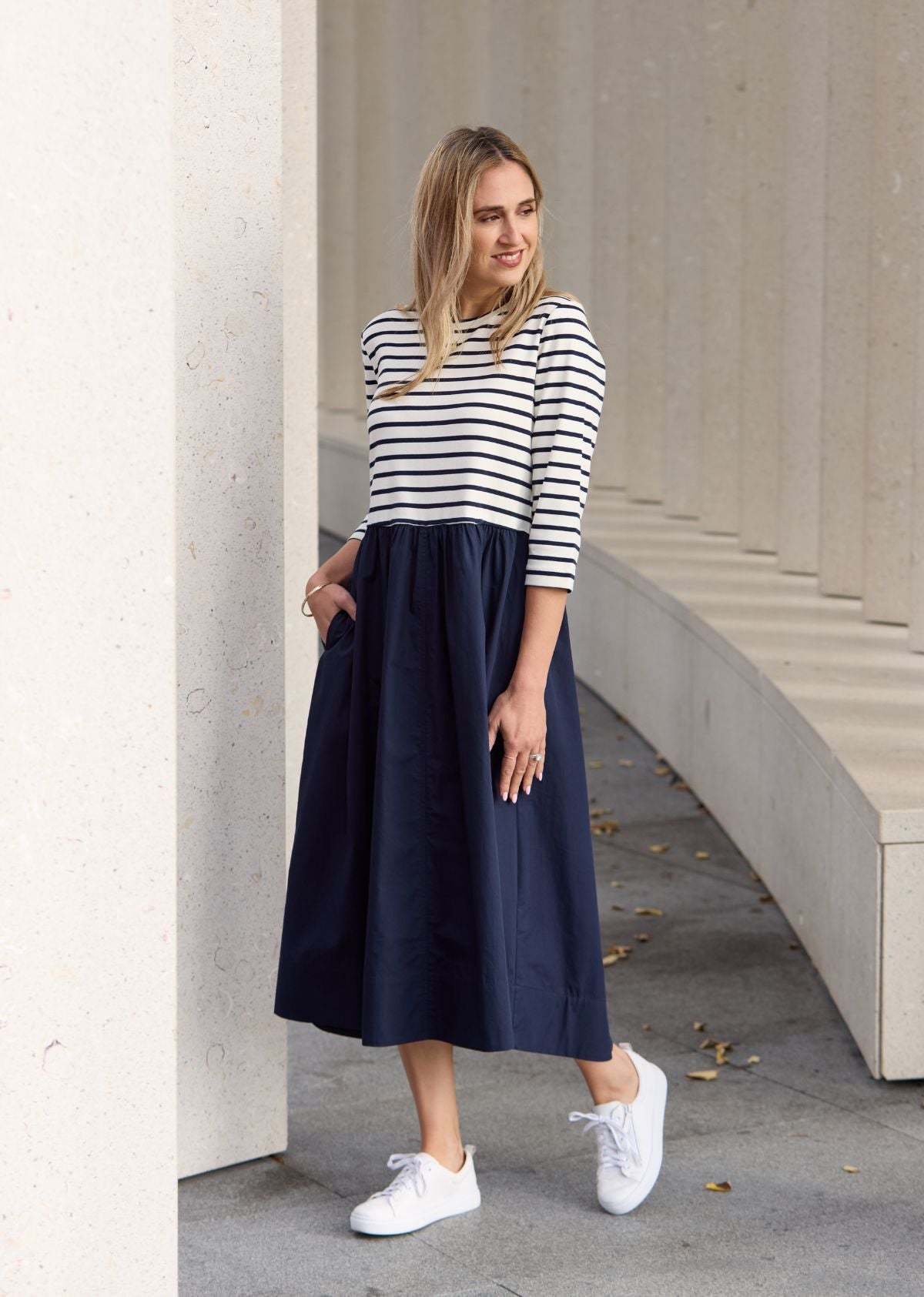 LOLA MIDI DRESS - FRENCH NAVY STRIPE