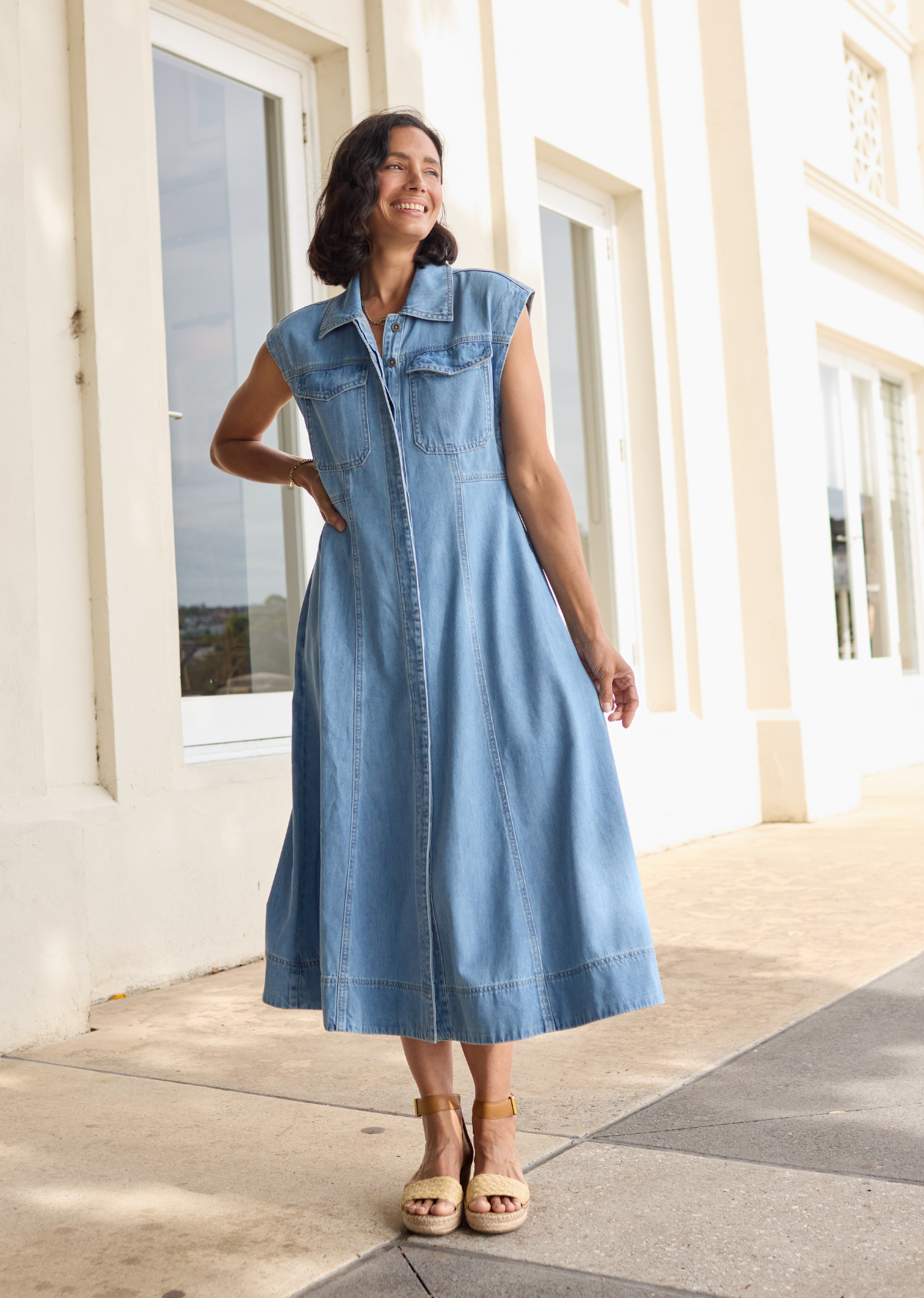 RUMI DENIM SHIRTDRESS - LIGHT BLUE - PETITE