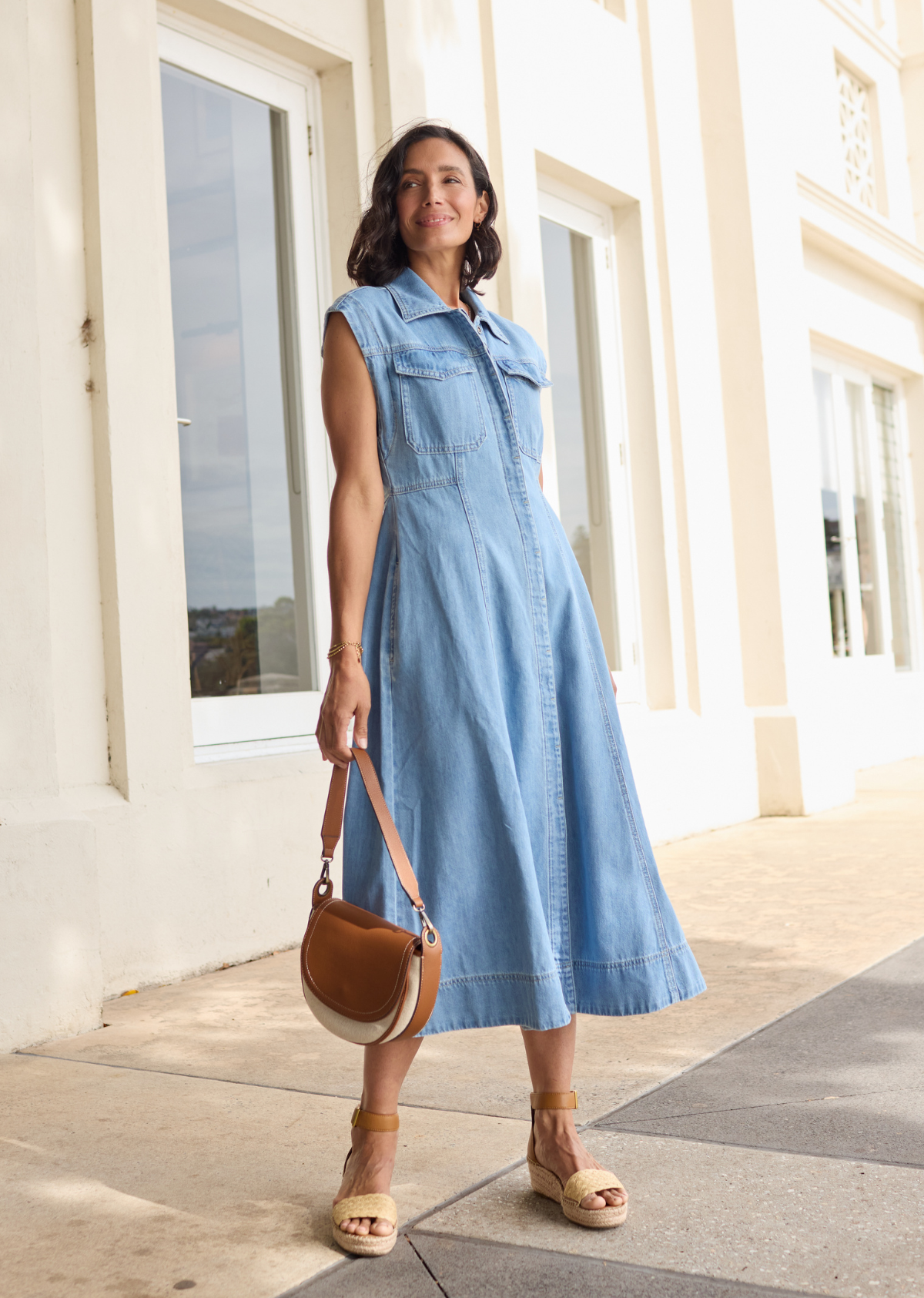 RUMI DENIM SHIRTDRESS - LIGHT BLUE - PETITE