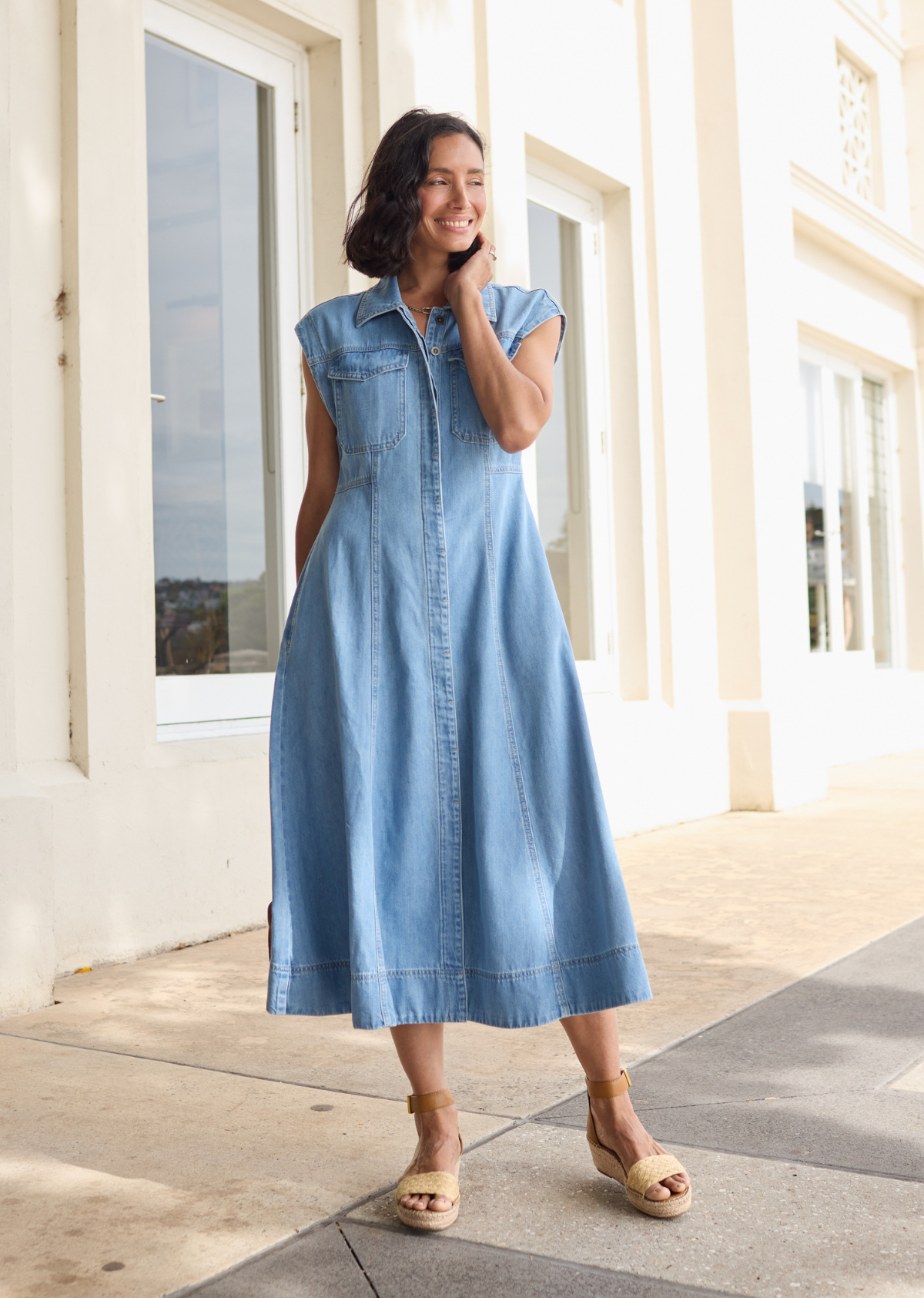 RUMI DENIM SHIRTDRESS - LIGHT BLUE - PETITE