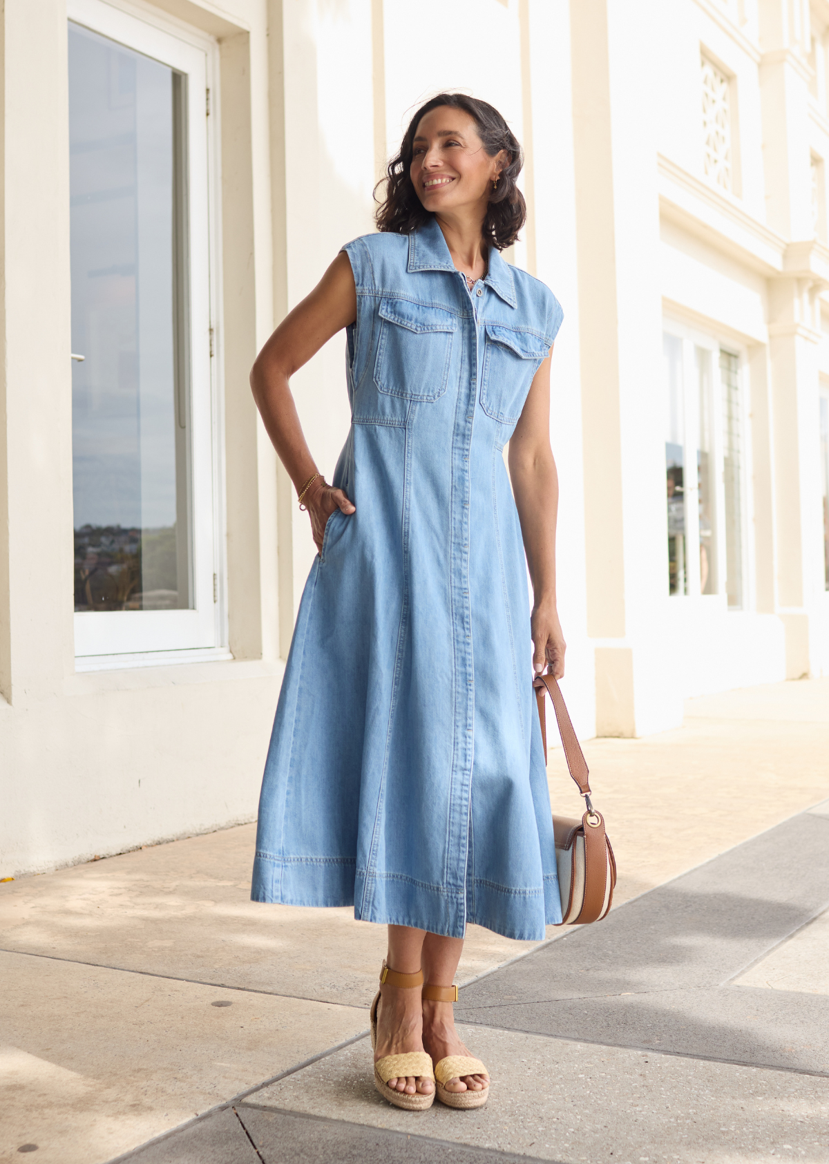 RUMI DENIM SHIRTDRESS - LIGHT BLUE - PETITE