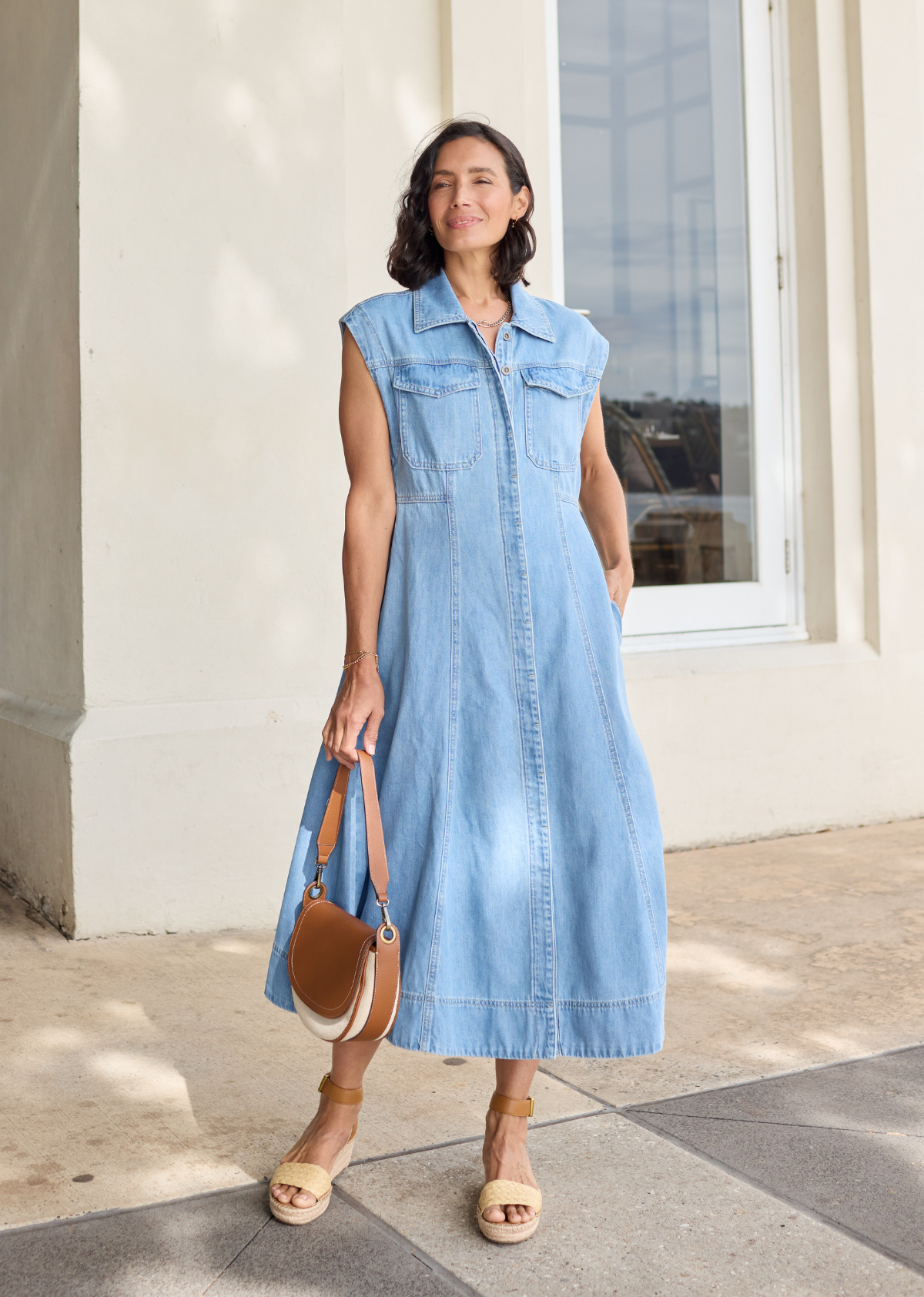RUMI DENIM SHIRTDRESS - LIGHT BLUE - PETITE
