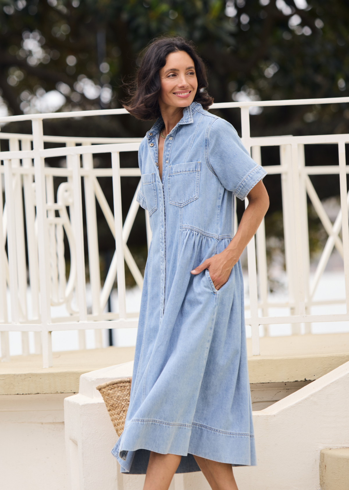 shirt dress petite Montana Denim Midi Shirtdress - Petite - Short Sleeves w/ Button Down Front, S