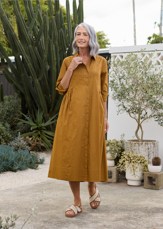 SUSIE SHIRTDRESS - DEEP MUSTARD - PETITE
