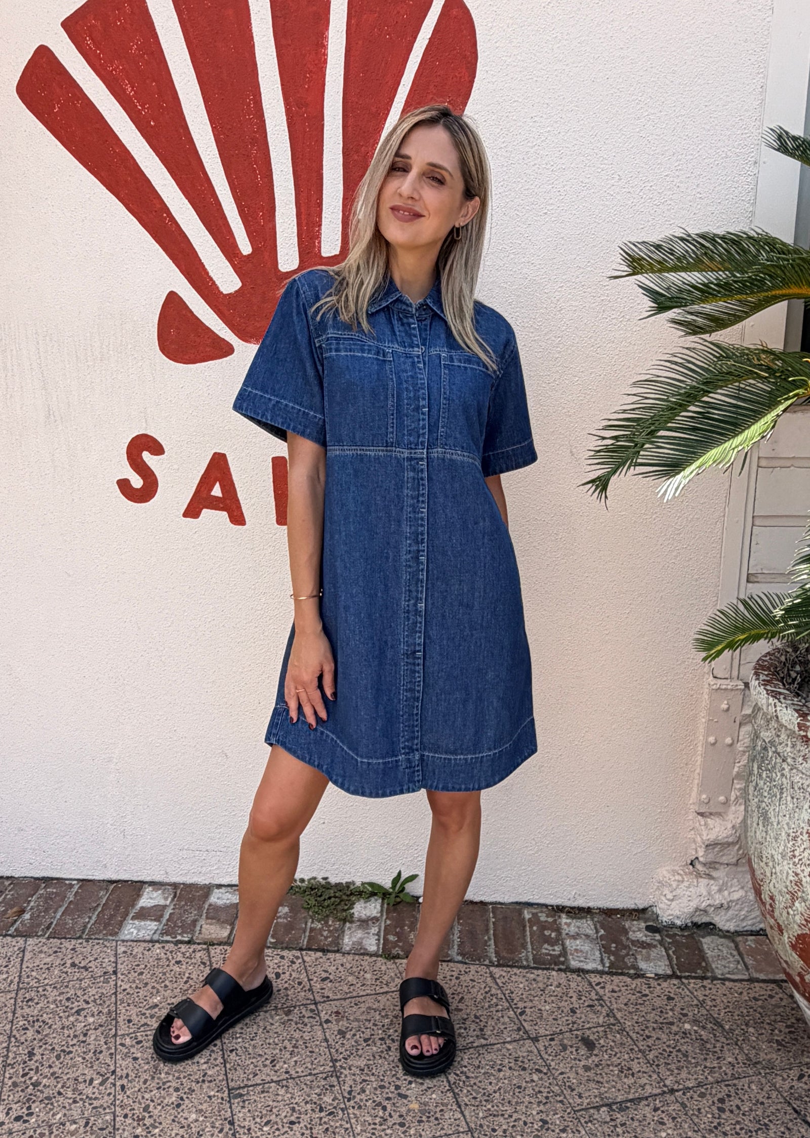 SADIE DENIM SHIRT DRESS - MID BLUE