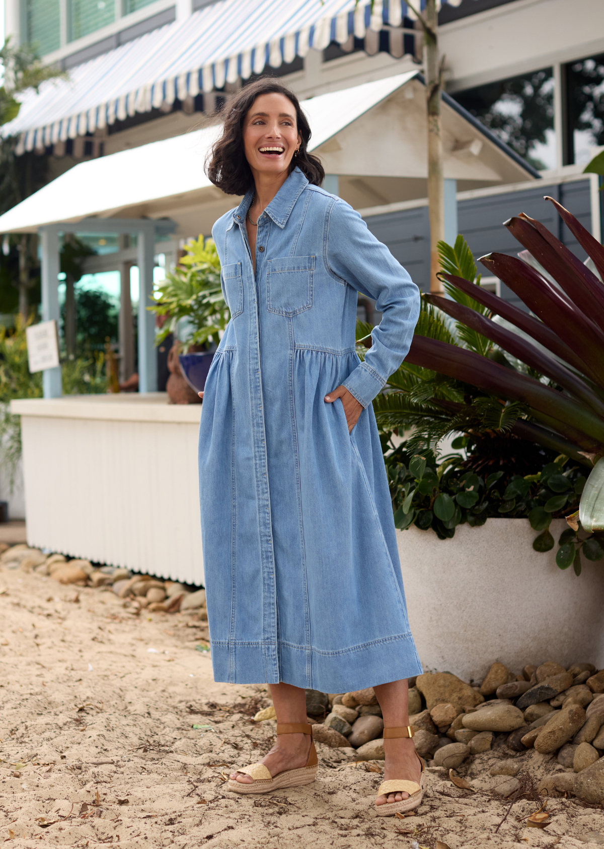 light blue denim dress 2025 Denim Long Sleeve Dress for Women Button Up Collar Shirt Jean Dress with Pockets Loose Comfy Stretch Denim Tops (Large, Light Blue)